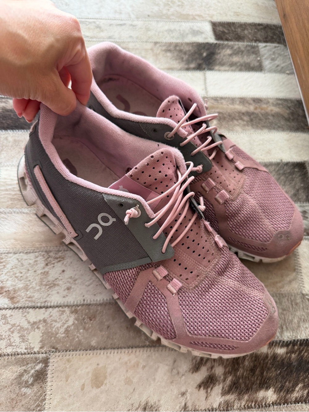 On Running Women's Pink and Gray Athletic Running Shoes